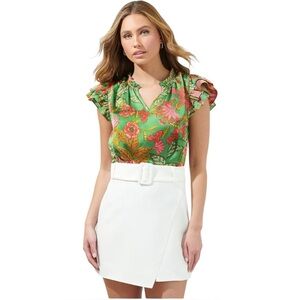 Sugarlips Susy Paradise Bellissima eye catching tropical Green Ruffle Sleeve Top